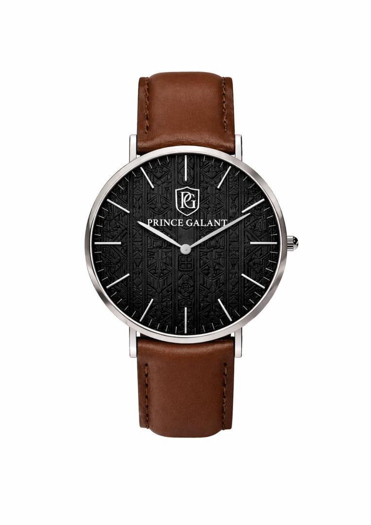Montre Prince Galant Mystérius, cadran noir, bracelet marron