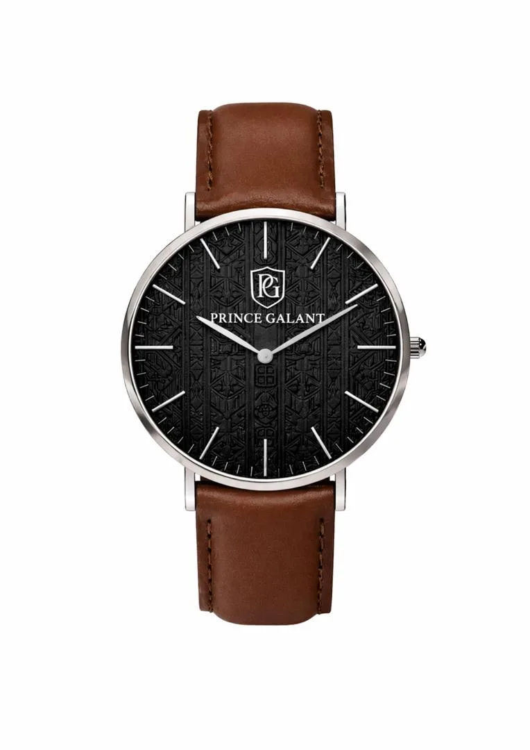 Montre Prince Galant Mystérius, cadran noir, bracelet marron