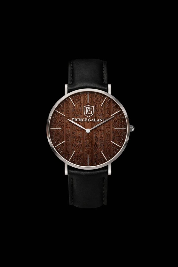 Montre Prince Galant Mystérius, cadran marron, bracelet noir
